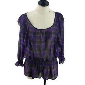Candies Purple Plaid Drop Waist Sheer M‎ Blouse